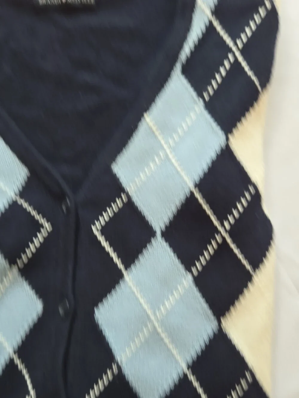 Brandy Melville Navy Light Blue White Argyle V-Neck Cardigan